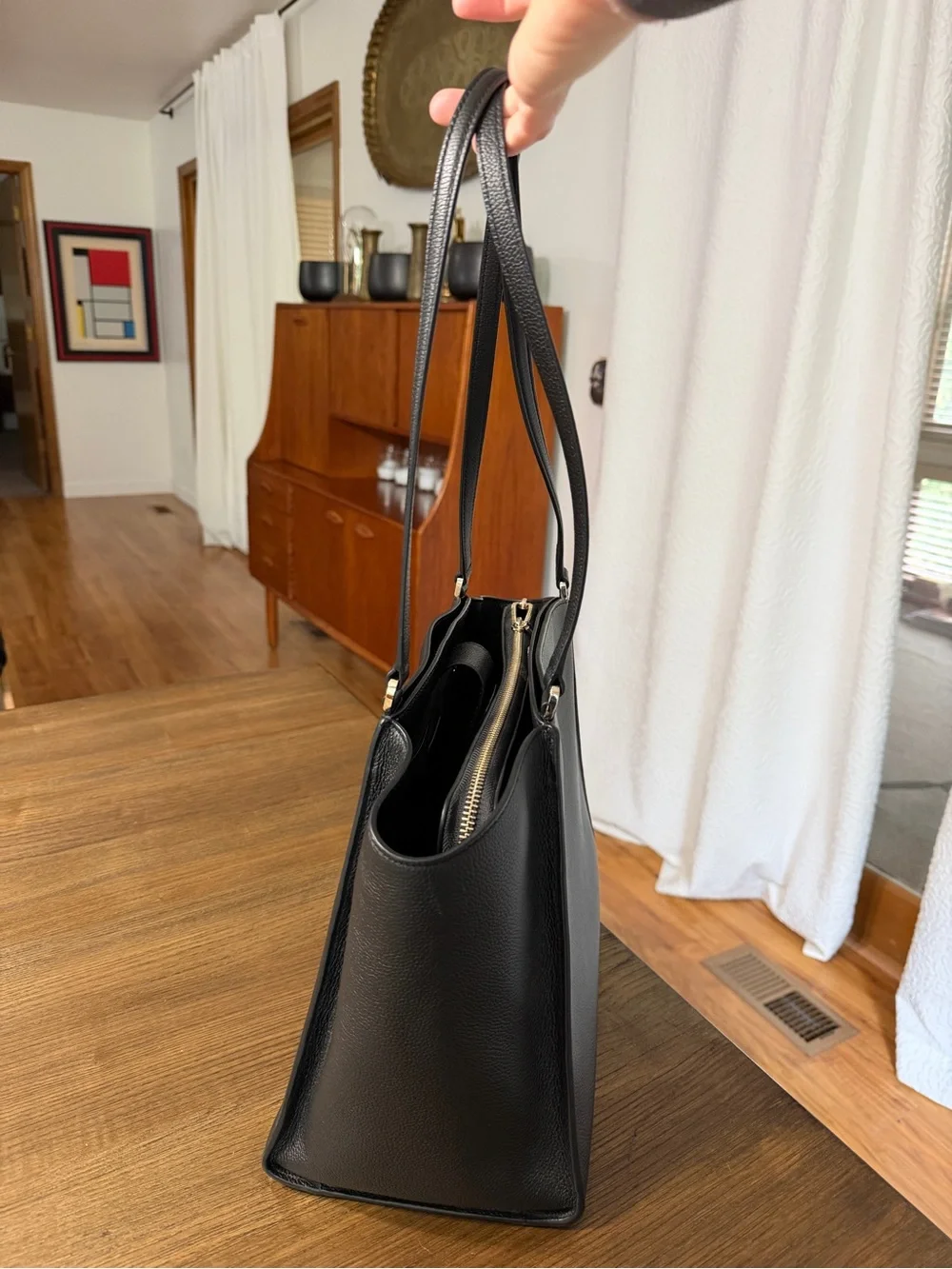 kate spade brim Black Pebbled Leather Shoulder Tote